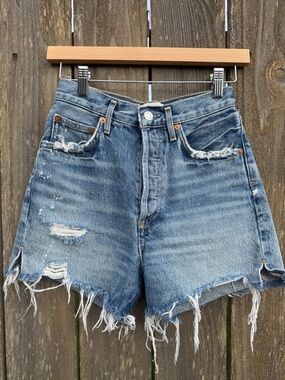 Agolde Dee Distressed High-Rise Denim Shorts